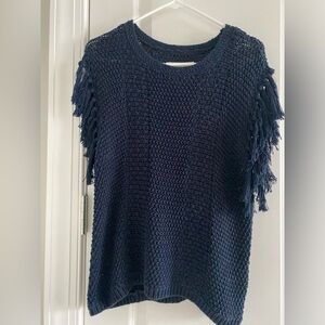 Abercrombie & Fitch Fringe Navy Sweater Short Sleeve SZ Small Boho Chic